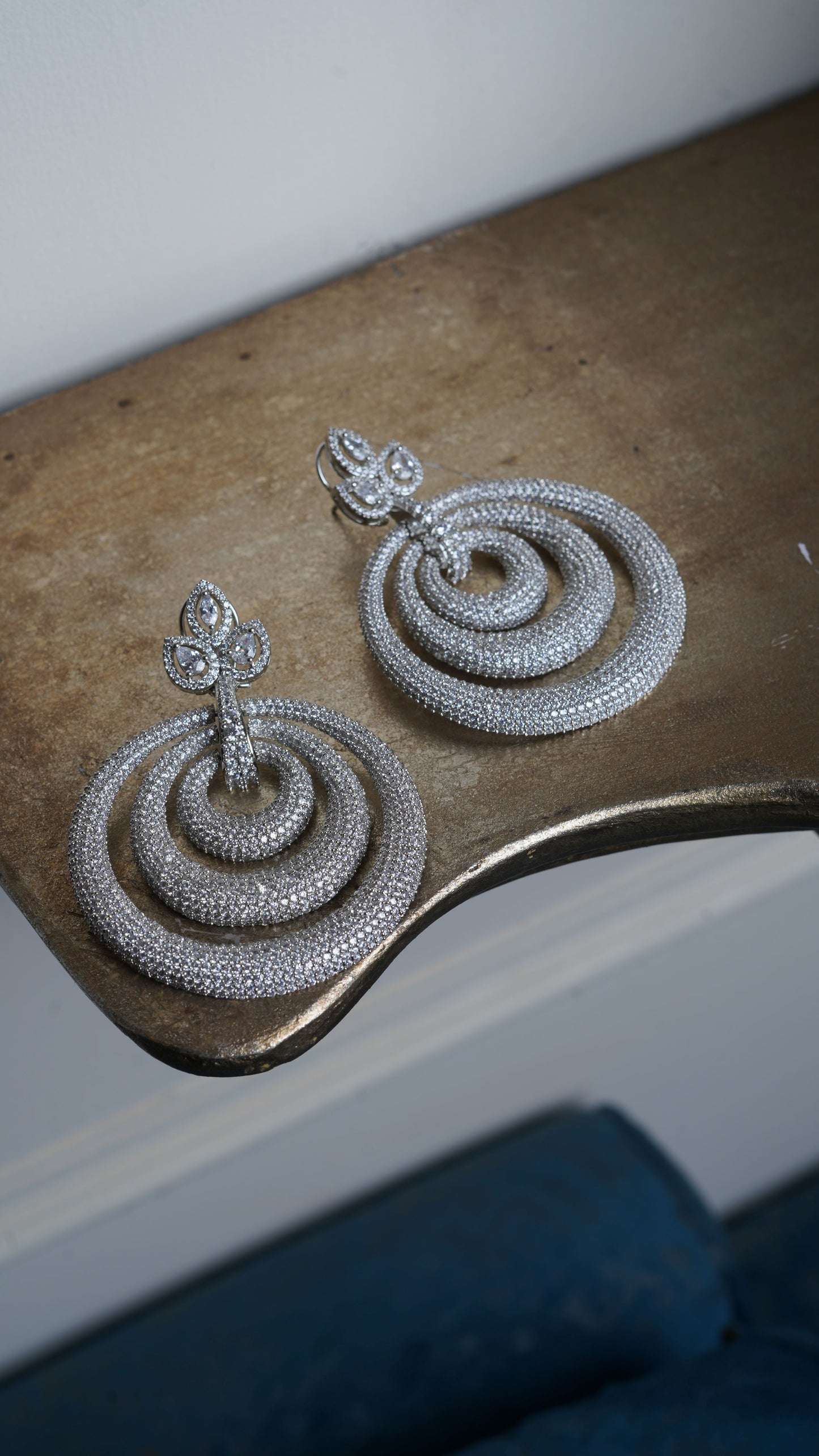 Silver diamond ring earrings