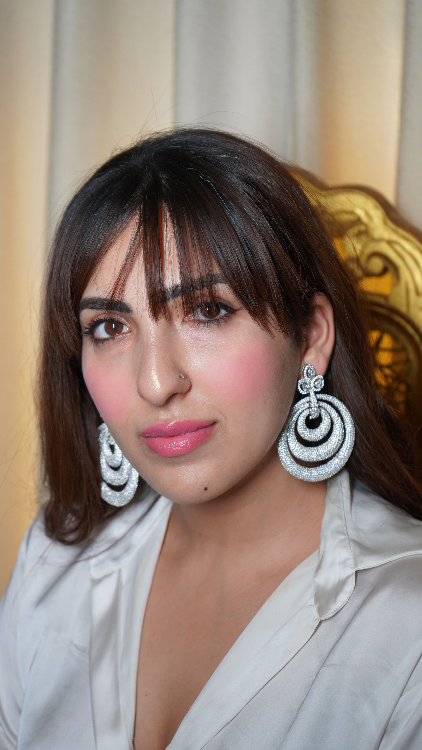 Silver diamond ring earrings