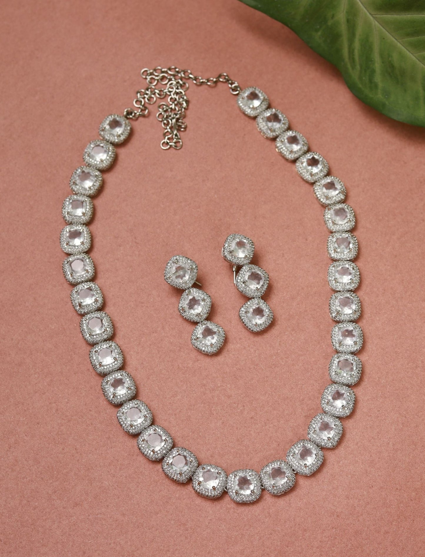 Diamond necklace with hanging earrings
