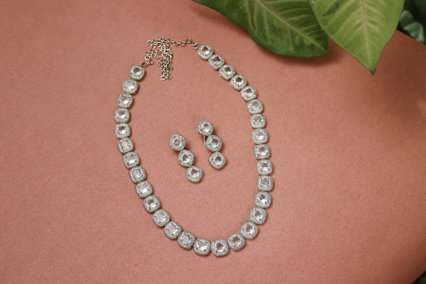 Diamond necklace with hanging earrings