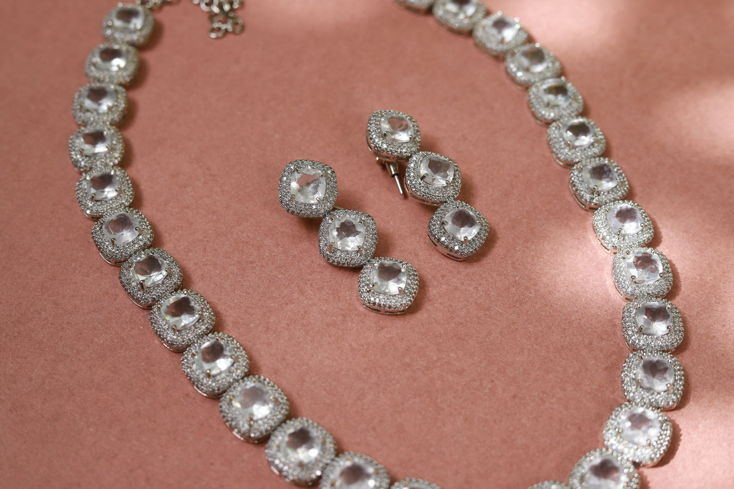 Diamond necklace with hanging earrings