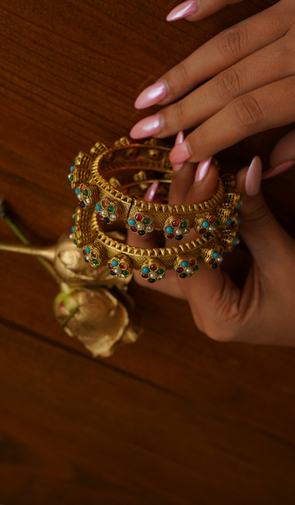 Temple Gold Navratan Bangles