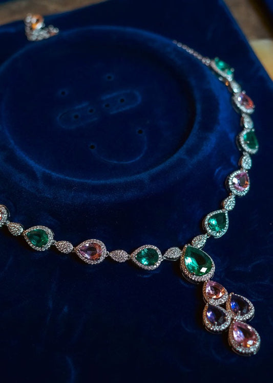 Multicoloured diamond necklace