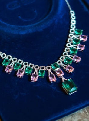 Multicoloured diamond string necklace