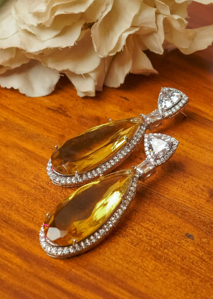 Silver plated yellow swarovski earrings