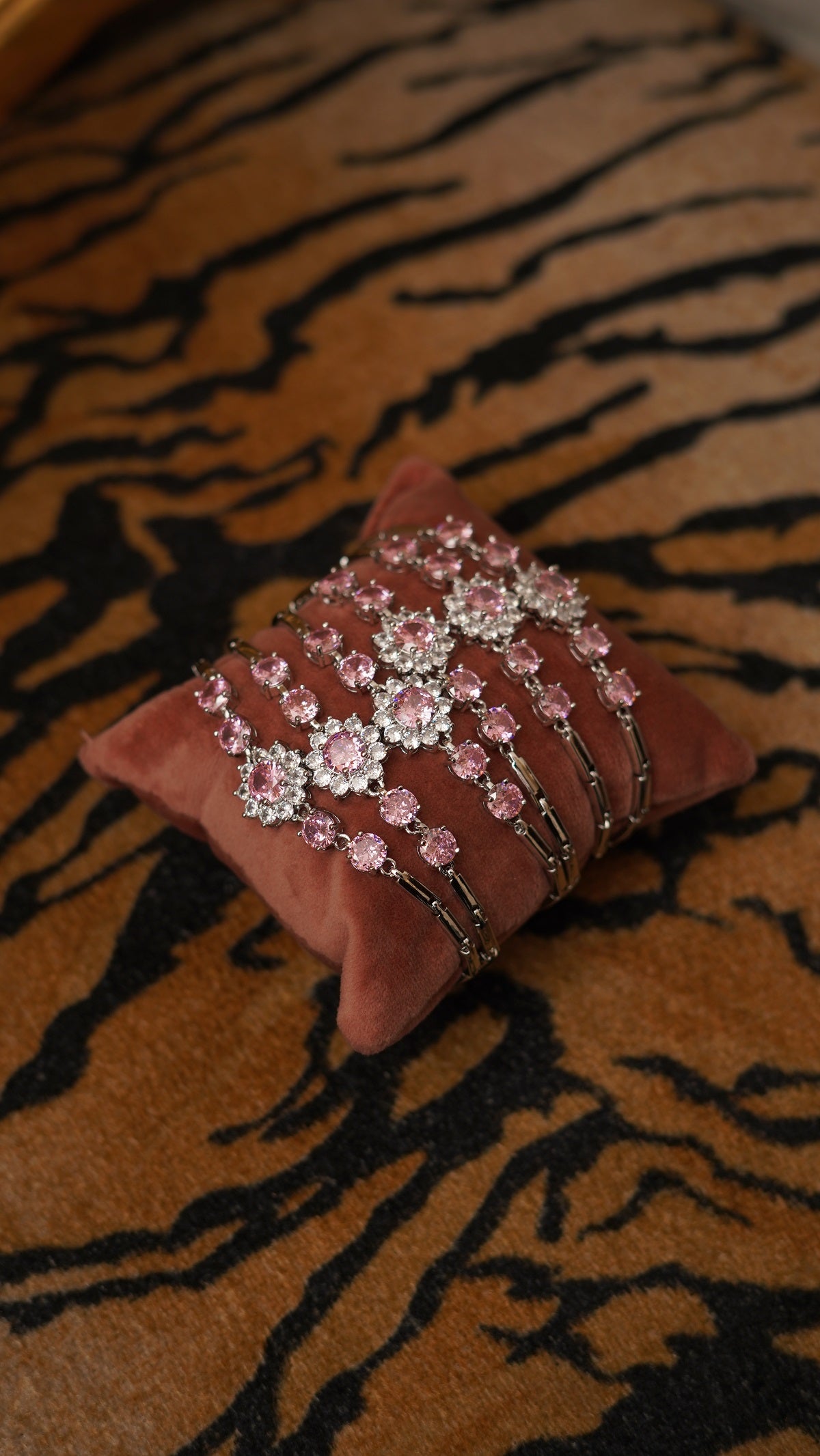 Silver plated pink swarovski bracelet