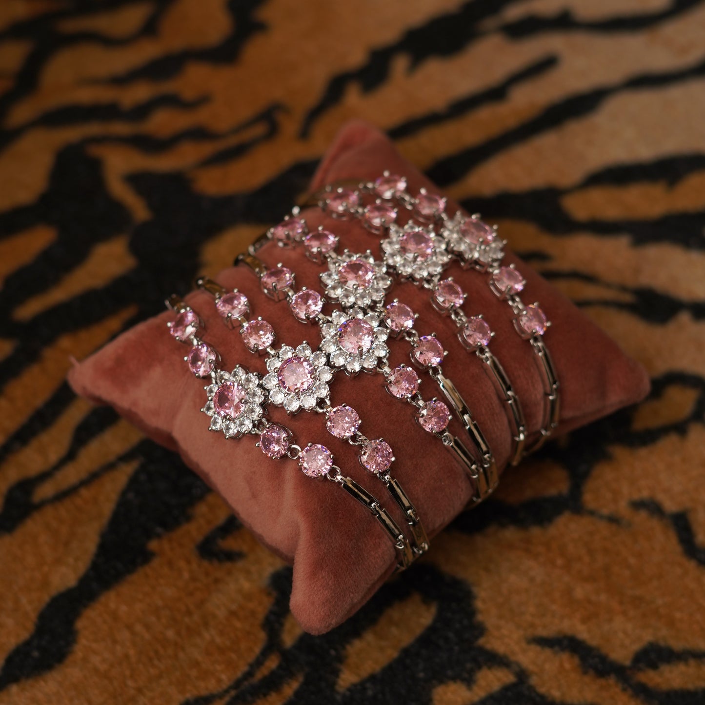 Silver plated pink swarovski bracelet