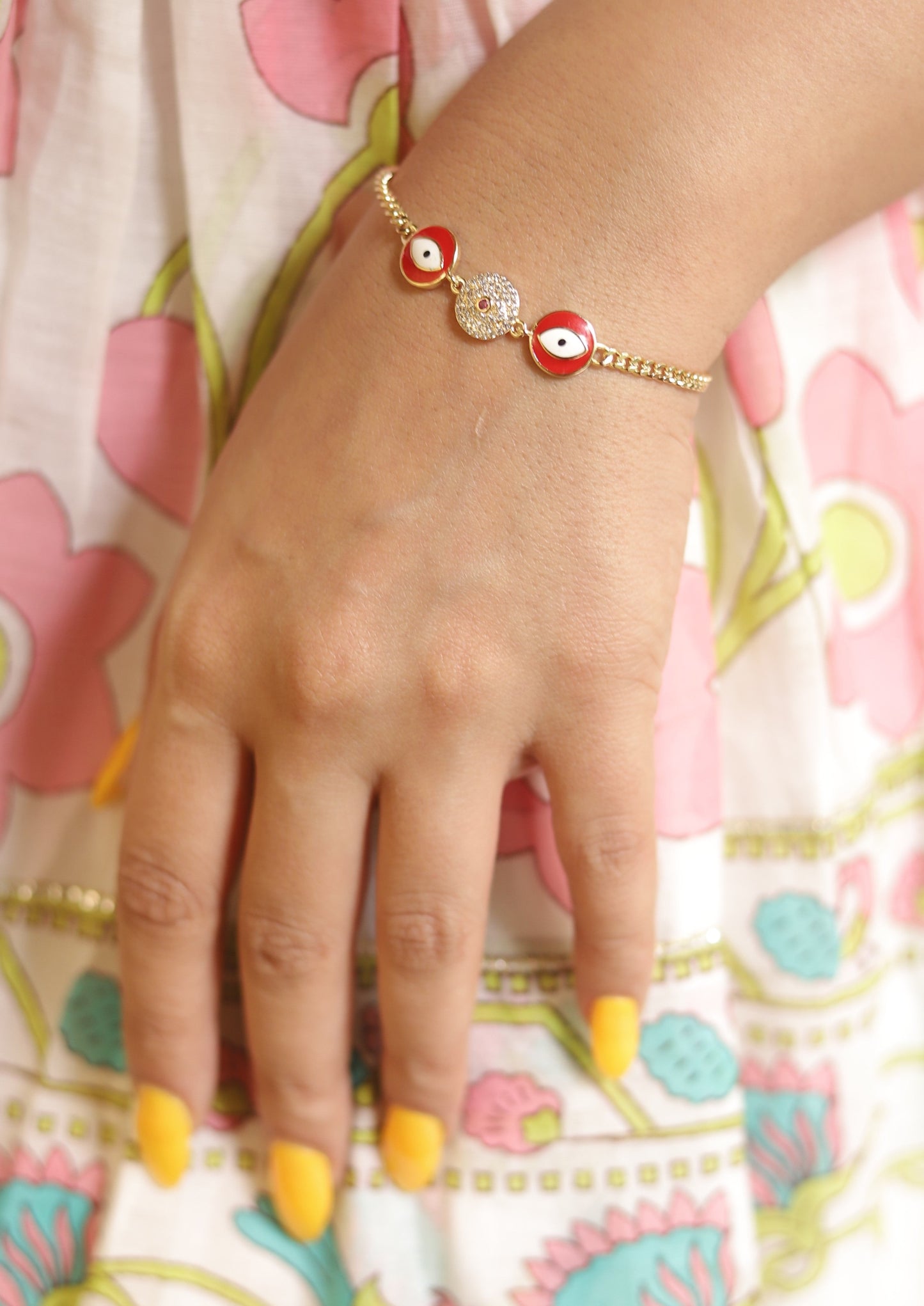 Gold plated red evil eye bracelet