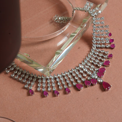 Silver swarovski ruby necklace set