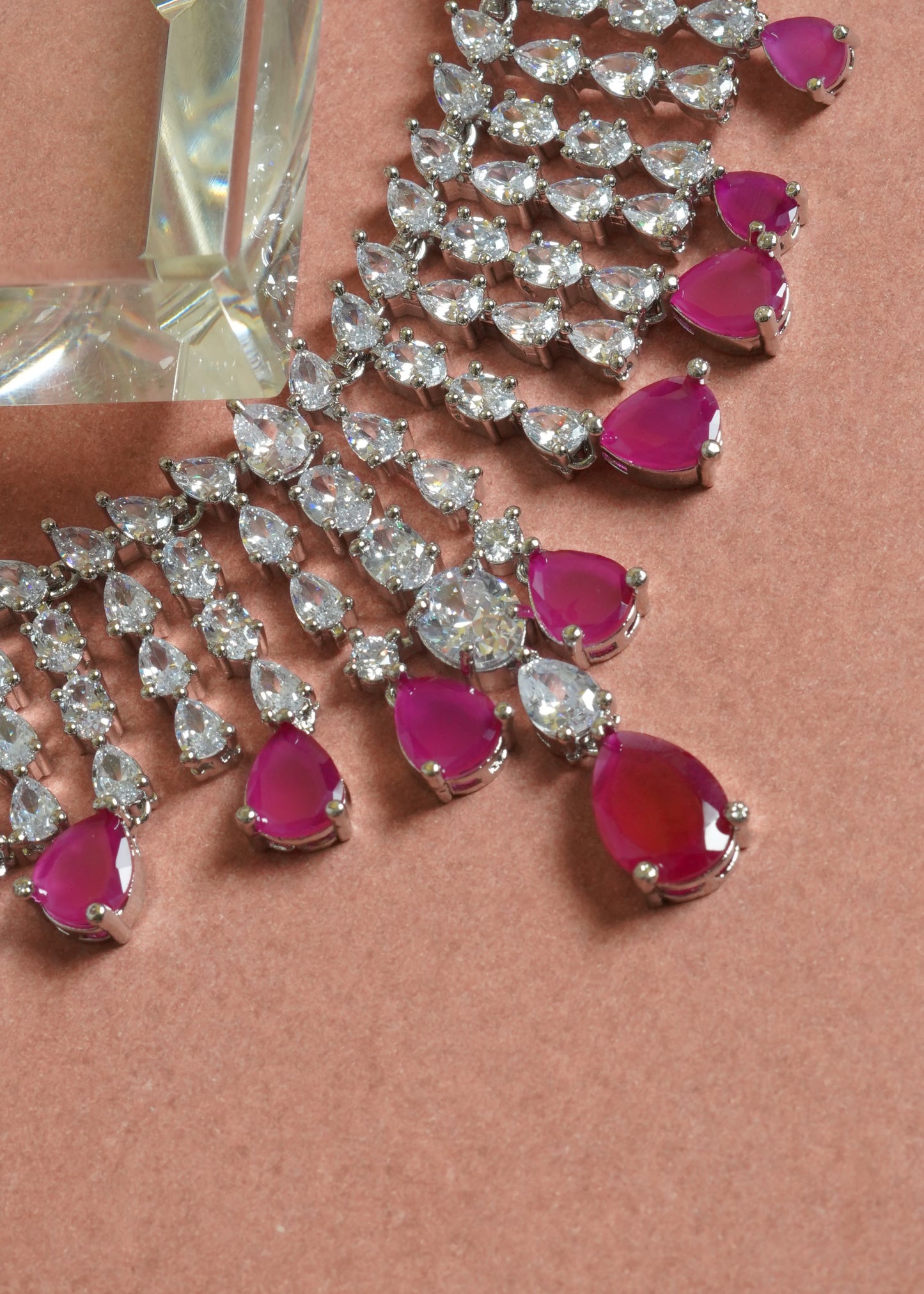 Silver swarovski ruby necklace set