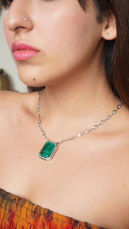 Silver plated emerald necklace