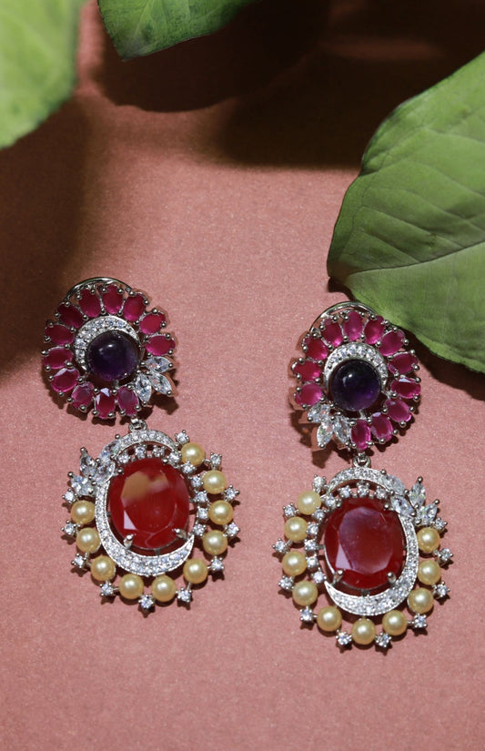 Ruby stone earrings with pearls