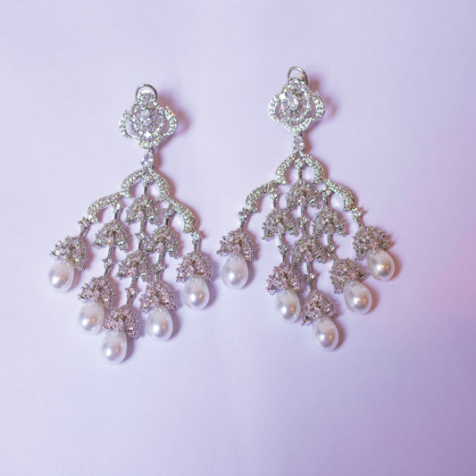 Jhumkas diamond in a chandelier with fresh water pearls