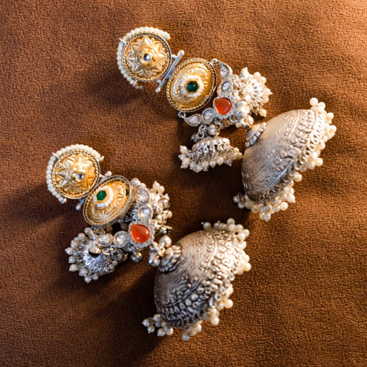 Silver Jhumka in Meena work