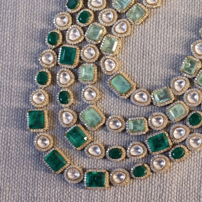 4 line Polki , emerald and Russian emeralds in silver and gold platting