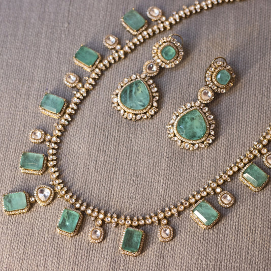 Russian emeralds and Polki in Victorian polish with silver and gold platting