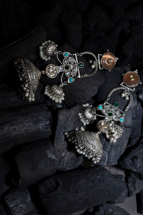 Oxidised Silver Jhumkas