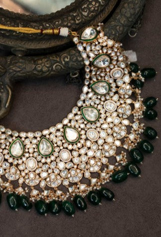 Polki emerald necklace set