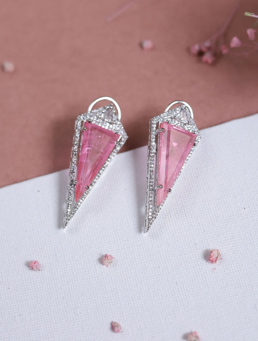 Pink quartz triangle earrings