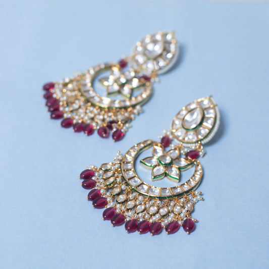 Kundan Chandbalis with Ruby Beads