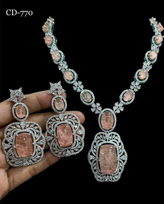 Peach swarovski necklace set