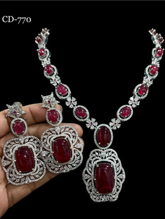 Ruby swarovski necklace set