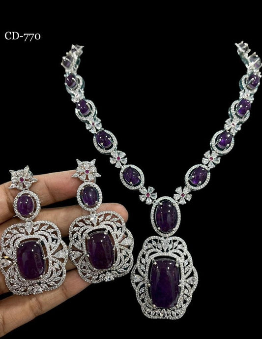 Purple swarovski necklace set