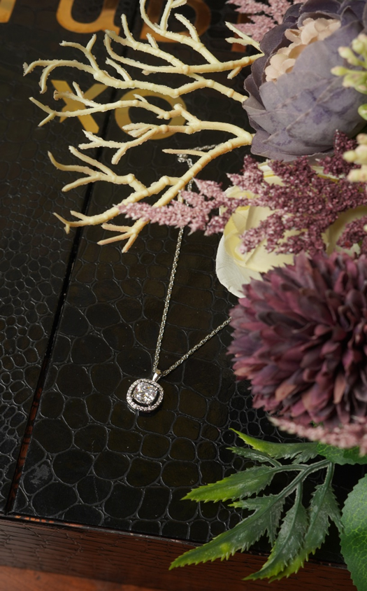 Single Solitaire Pendant  with Diamond Rim