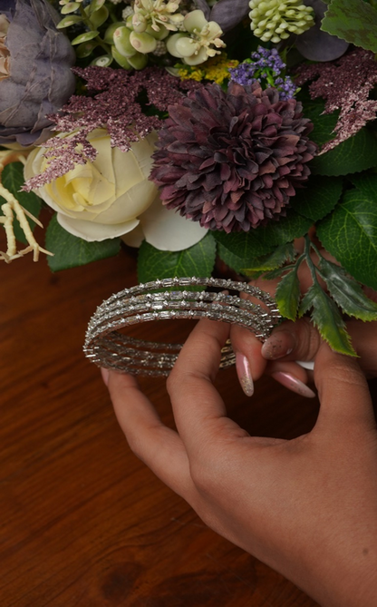 Silver Swaroski 4 Bangle Set