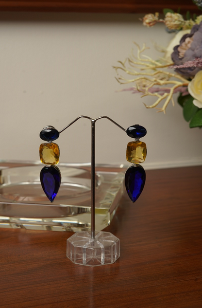 Yellow Saphire  &  Blue Topaz Earings