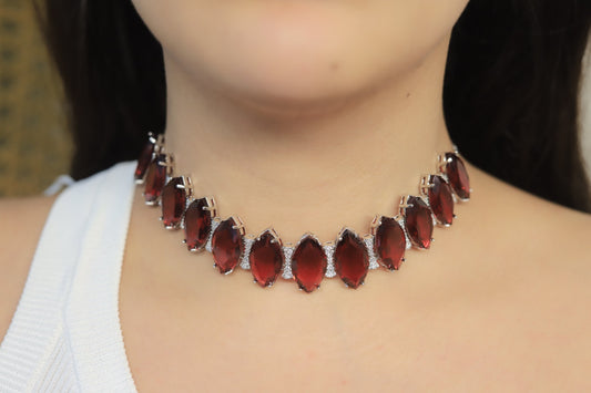 Glass filled ruby choker with gold platting