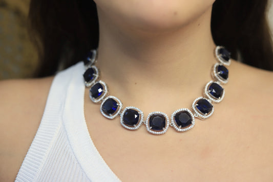 Blue sapphire round setting set cum chocker necklace