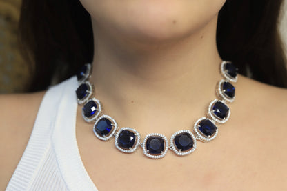 Blue sapphire round setting set cum chocker necklace